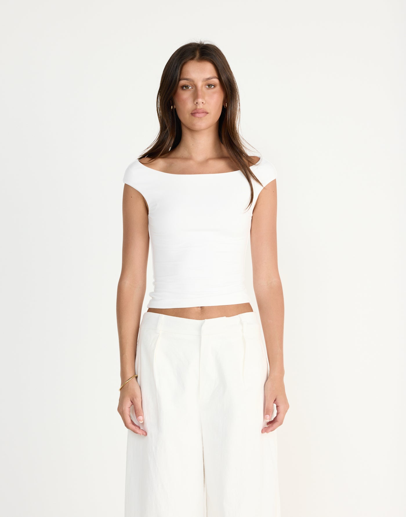 Sunkissed Top (White) - CHARCOAL EXCLUSIVE - Butter soft jersey Fabric off the shoulder fitted top - Women's Top - Charcoal Clothing