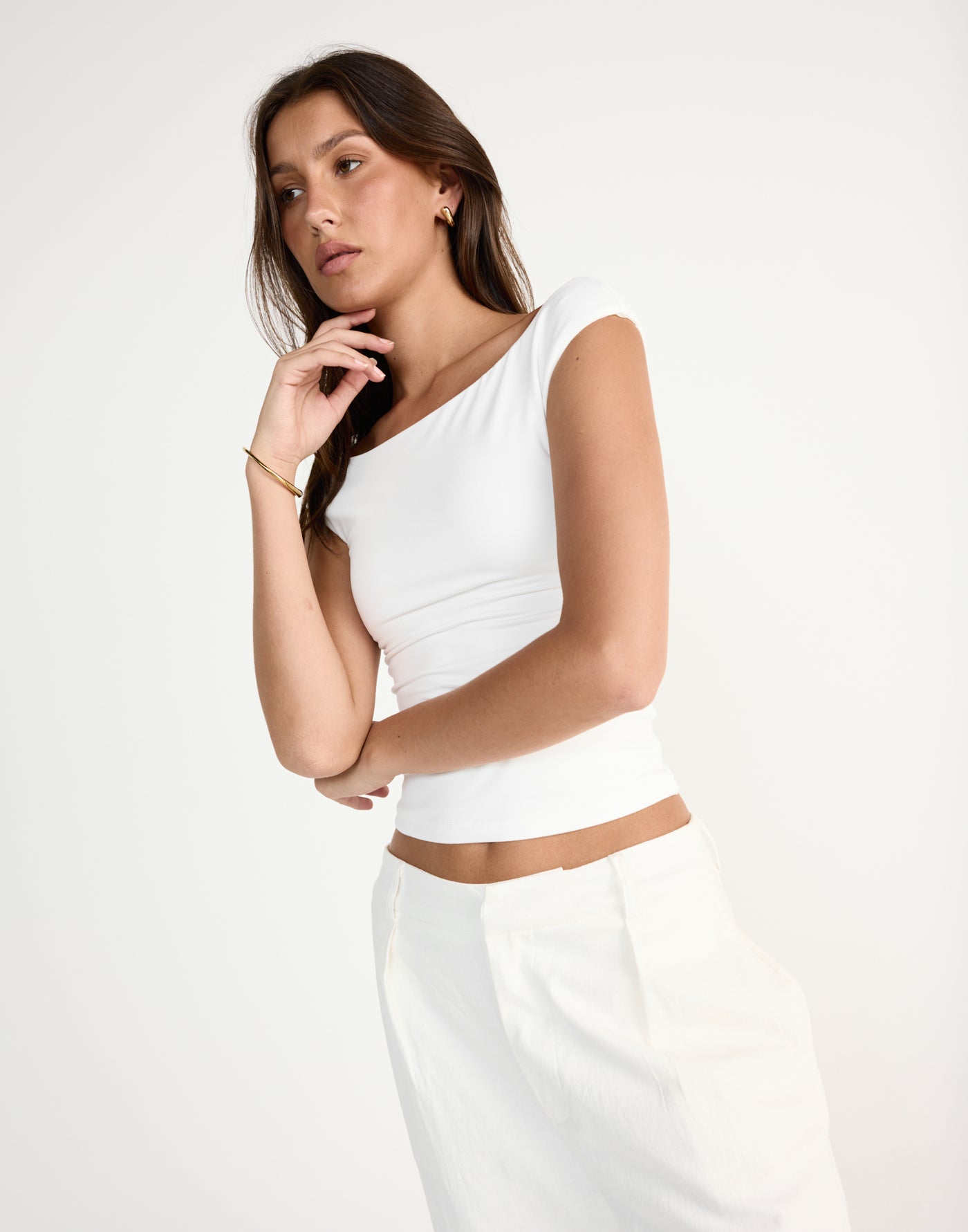 Sunkissed Top (White) - CHARCOAL EXCLUSIVE - Butter soft jersey Fabric off the shoulder fitted top - Women's Top - Charcoal Clothing