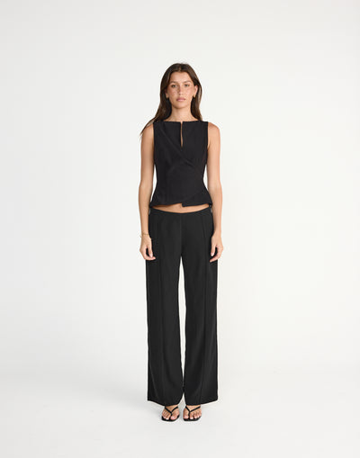 Tonya Top (Black) | CHARCOAL Exclusive - Wrap around fitted v neck top - Women's Top - Charcoal Clothing