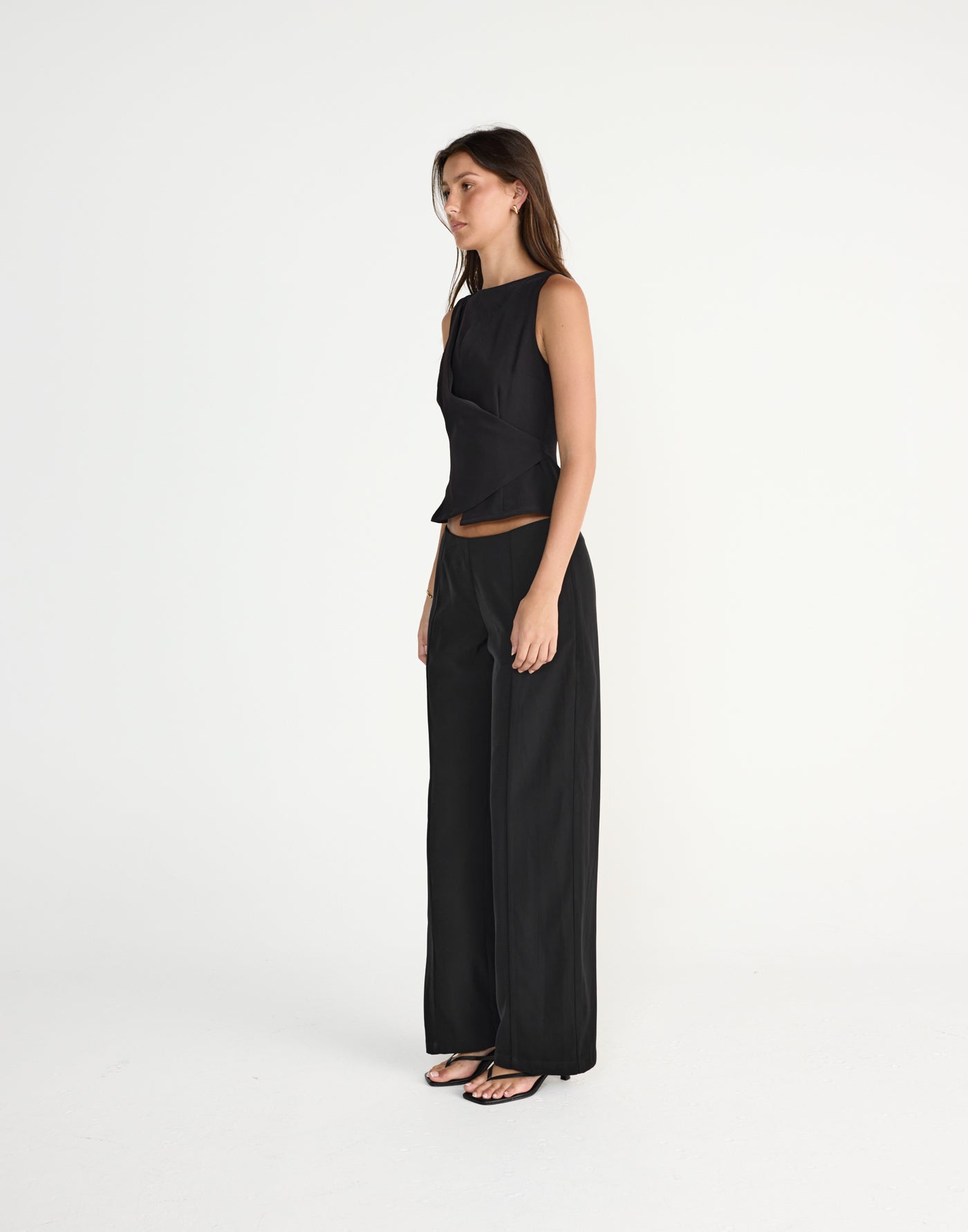 Tonya Top (Black) | CHARCOAL Exclusive - Wrap around fitted v neck top - Women's Top - Charcoal Clothing
