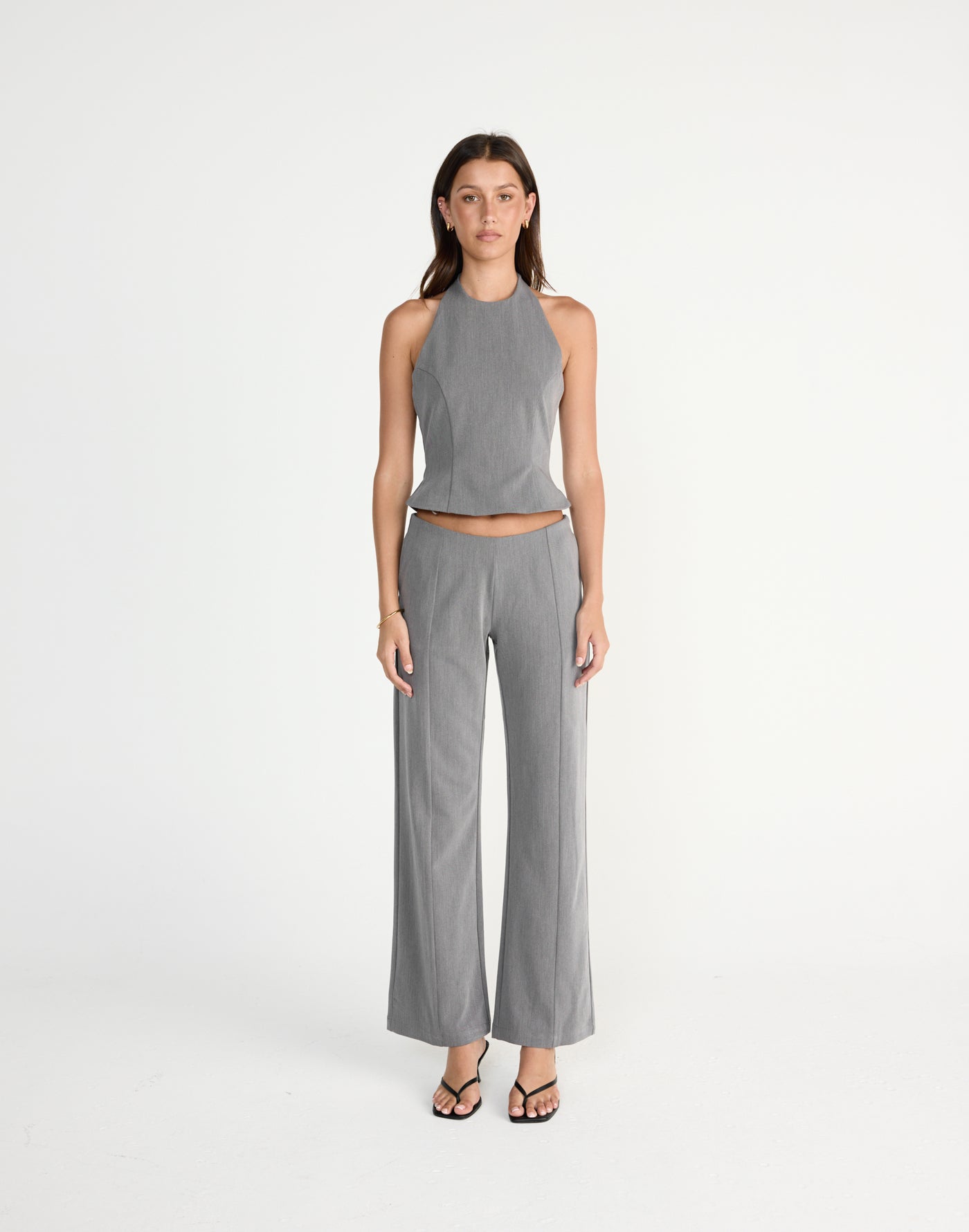 Kalla Top (Grey) | CHARCOAL EXCLUSIVE | High halter neck top button enclosure back - Women's Top - Charcoal Clothing