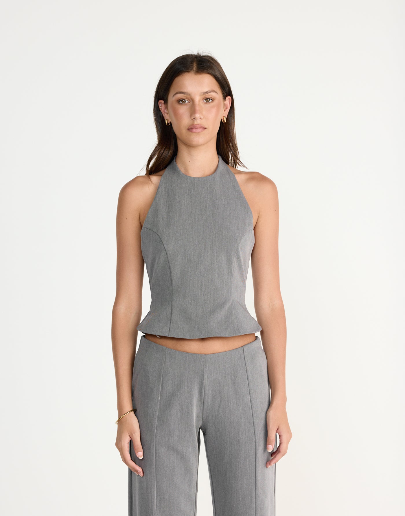 Kalla Top (Grey) | CHARCOAL EXCLUSIVE | High halter neck top button enclosure back - Women's Top - Charcoal Clothing