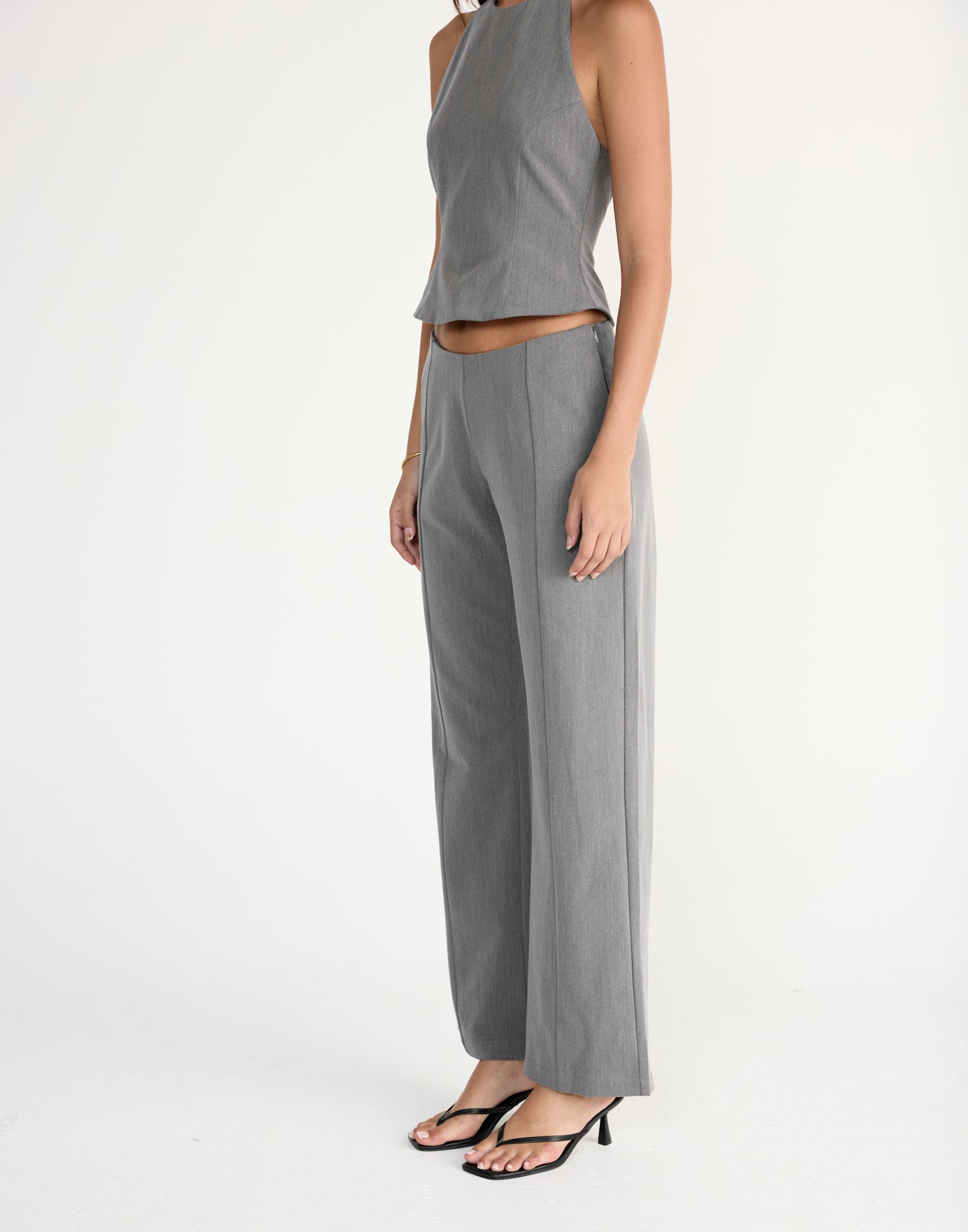 Kalla Pants (Grey) | CHARCOAL EXCLUSIVE | Low rise pants with size zipper and straight leg - Women's Pants - Charcoal Clothing