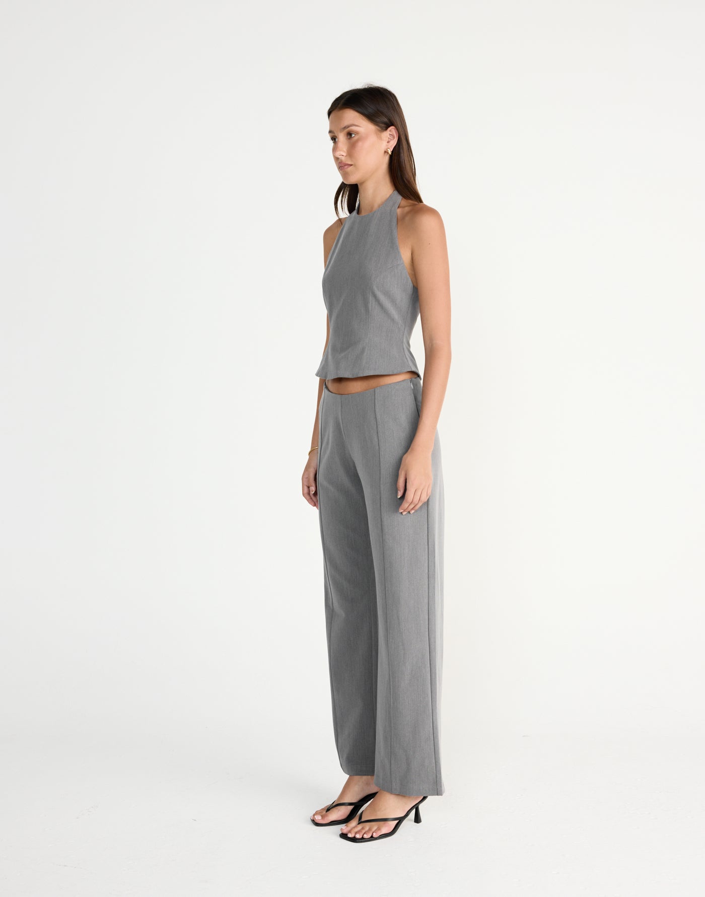 Kalla Pants (Grey) | CHARCOAL EXCLUSIVE | Low rise pants with size zipper and straight leg - Women's Pants - Charcoal Clothing