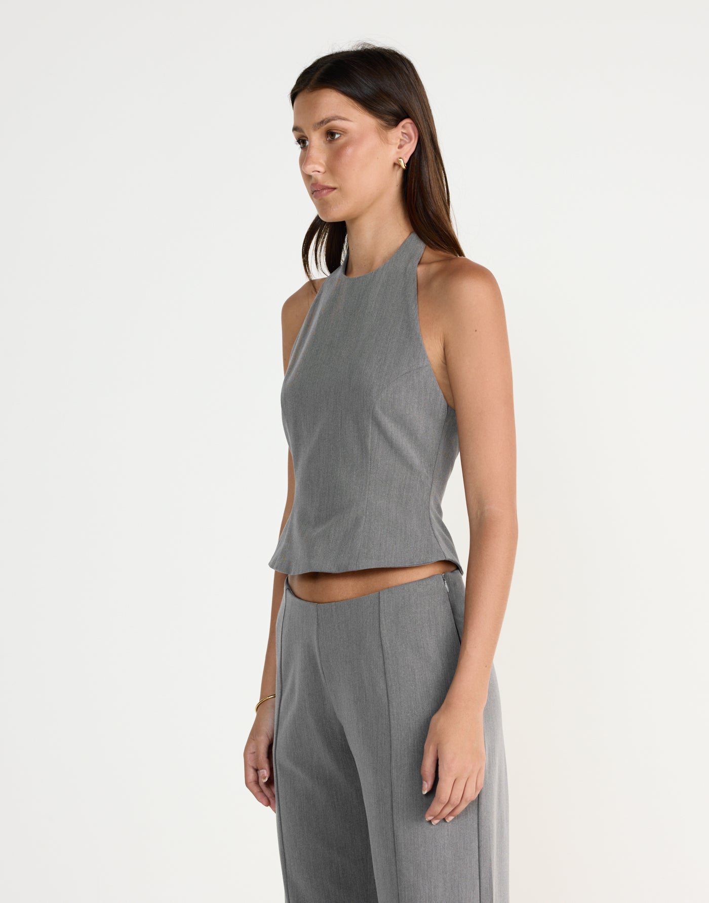 Kalla Top (Grey) | CHARCOAL EXCLUSIVE | High halter neck top button enclosure back - Women's Top - Charcoal Clothing