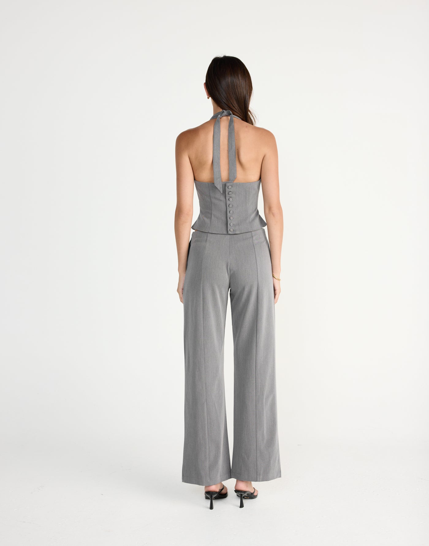 Kalla Top (Grey) | CHARCOAL EXCLUSIVE | High halter neck top button enclosure back - Women's Top - Charcoal Clothing