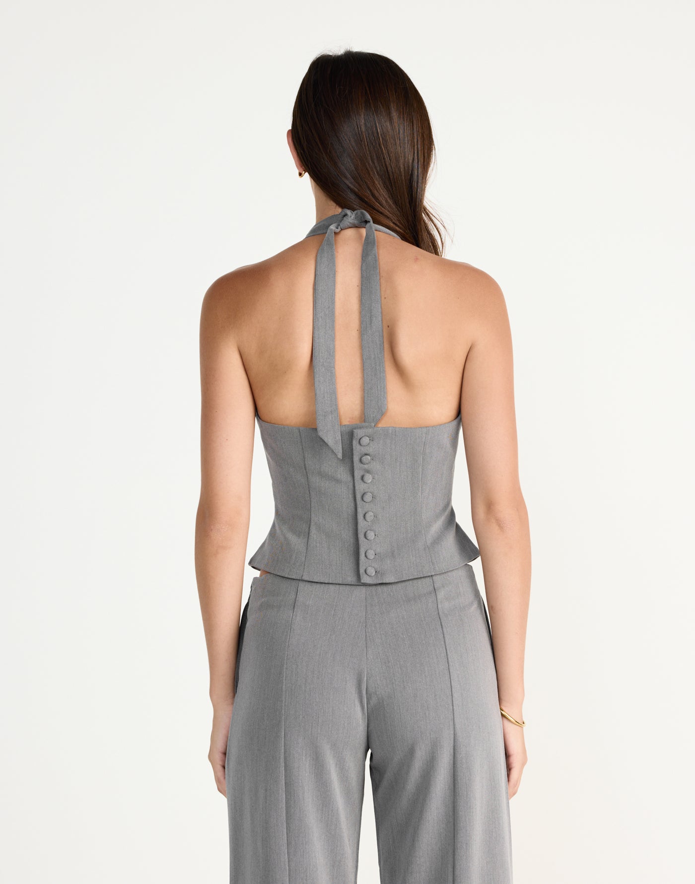 Kalla Top (Grey) | CHARCOAL EXCLUSIVE | High halter neck top button enclosure back - Women's Top - Charcoal Clothing