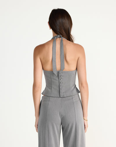 Kalla Top (Grey) | CHARCOAL EXCLUSIVE | High halter neck top button enclosure back - Women's Top - Charcoal Clothing