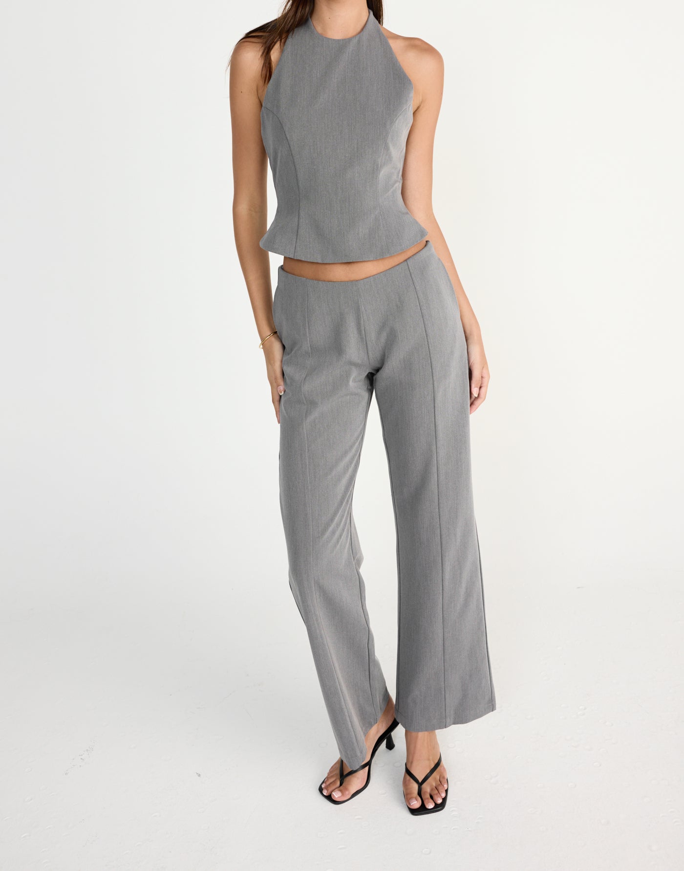 Kalla Pants (Grey) | CHARCOAL EXCLUSIVE | Low rise pants with size zipper and straight leg - Women's Pants - Charcoal Clothing