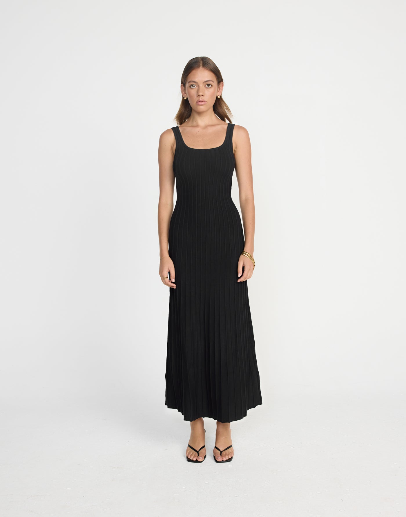 Marzia Maxi Dress (Black) | CHARCOAL Exclusive - Round Neckline Bodycon Flared Skirt Maxi Dress - Women's Dress - Charcoal Clothing