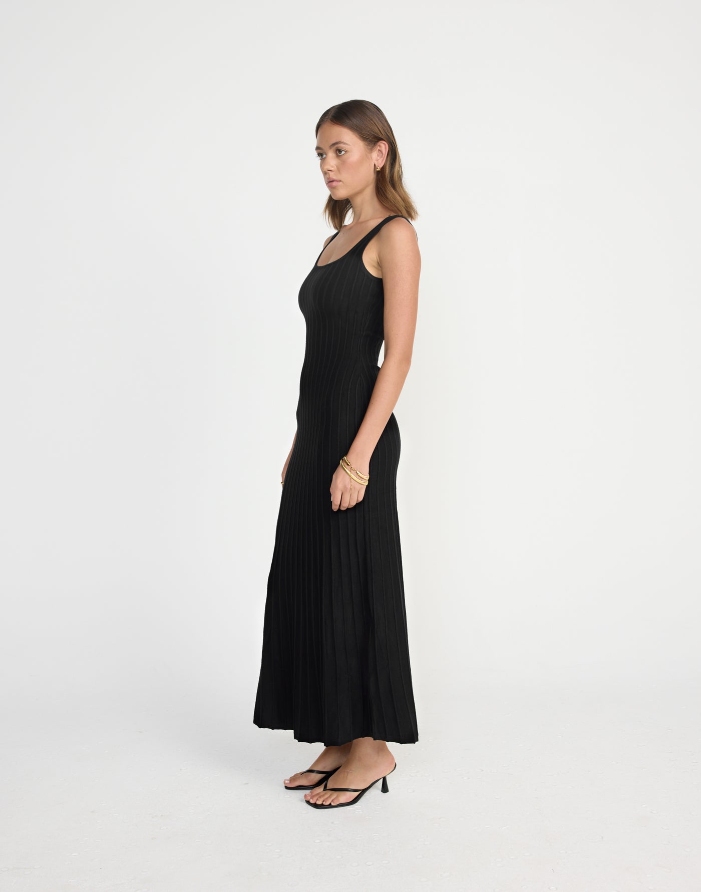 Marzia Maxi Dress (Black) | CHARCOAL Exclusive - Round Neckline Bodycon Flared Skirt Maxi Dress - Women's Dress - Charcoal Clothing