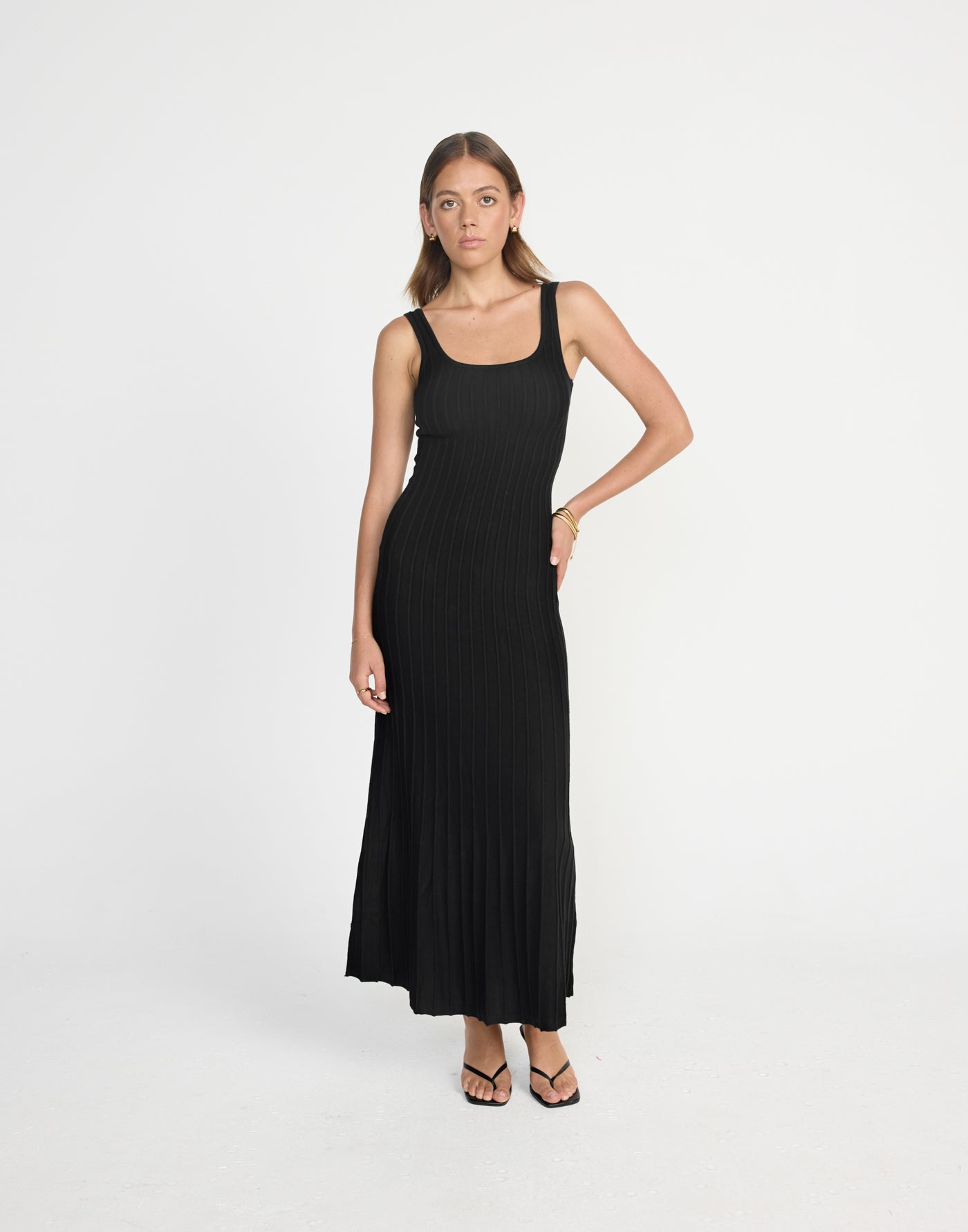 Marzia Maxi Dress (Black) | CHARCOAL Exclusive - Round Neckline Bodycon Flared Skirt Maxi Dress - Women's Dress - Charcoal Clothing