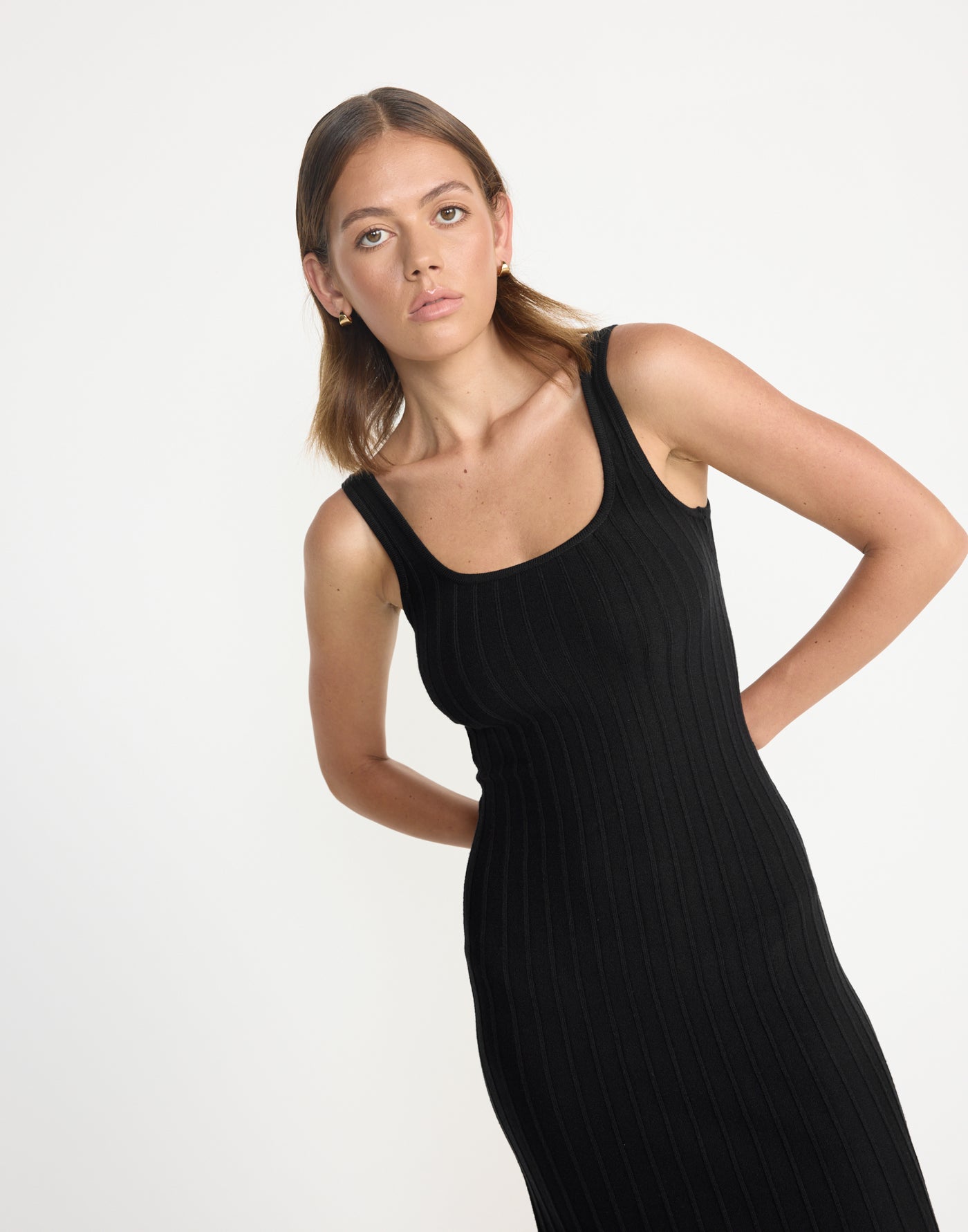 Marzia Maxi Dress (Black) | CHARCOAL Exclusive - Round Neckline Bodycon Flared Skirt Maxi Dress - Women's Dress - Charcoal Clothing