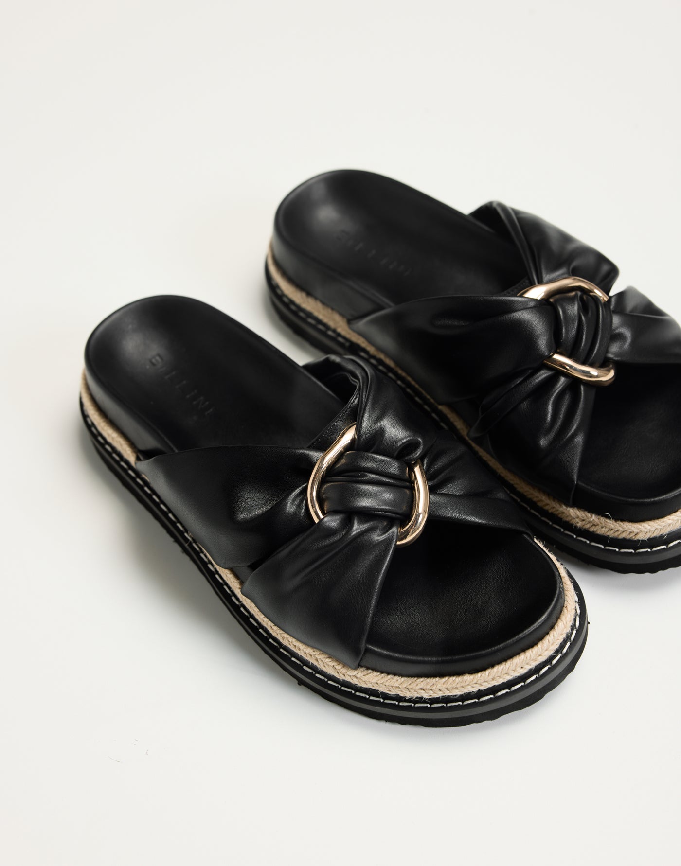 Ambrose (Black) - By Billini - Platform Slide Gold Hardware Gathering Detail - Women's Shoes - Charcoal Clothing