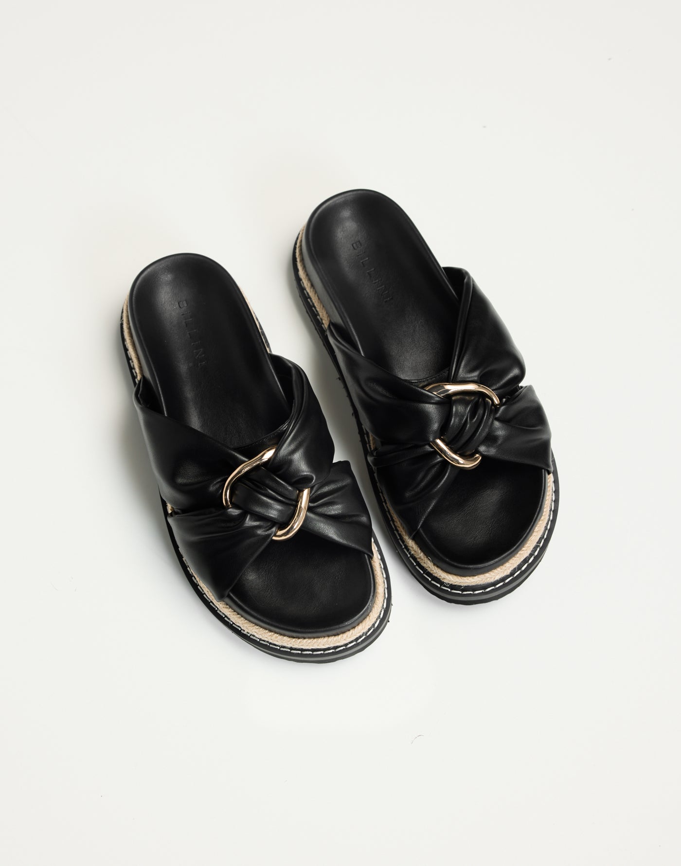 Ambrose (Black) - By Billini - Platform Slide Gold Hardware Gathering Detail - Women's Shoes - Charcoal Clothing