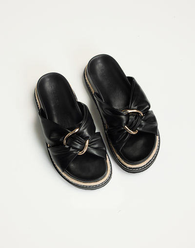 Ambrose (Black) - By Billini - Platform Slide Gold Hardware Gathering Detail - Women's Shoes - Charcoal Clothing