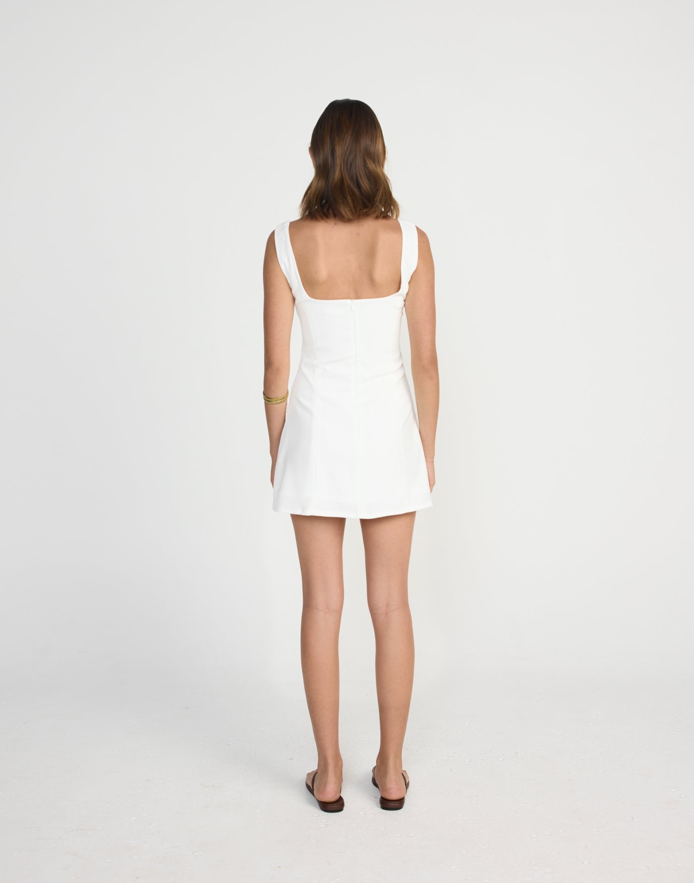 Doris Mini Dress (White) | CHARCOAL Exclusive - White Mini Darting Dress - Women's Dress - Charcoal Clothing