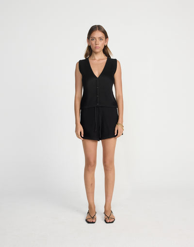 Tamia Top (Black) - CHARCOAL Exclusive - Knit Loose Fitting Vest Style Top - Women's Top - Charcoal Clothing