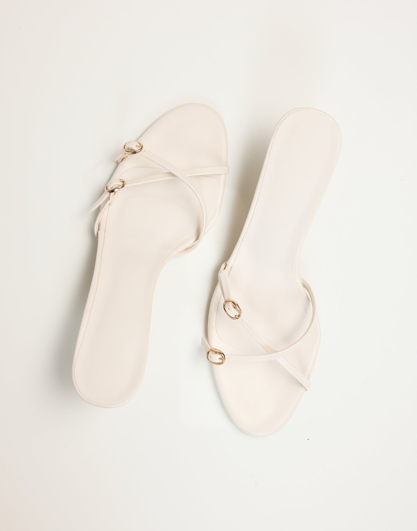 Wyler (Ivory) - By Billini - Thin Strap Open Toe Slide Gold Hardware - Women's Shoes - Charcoal Clothing