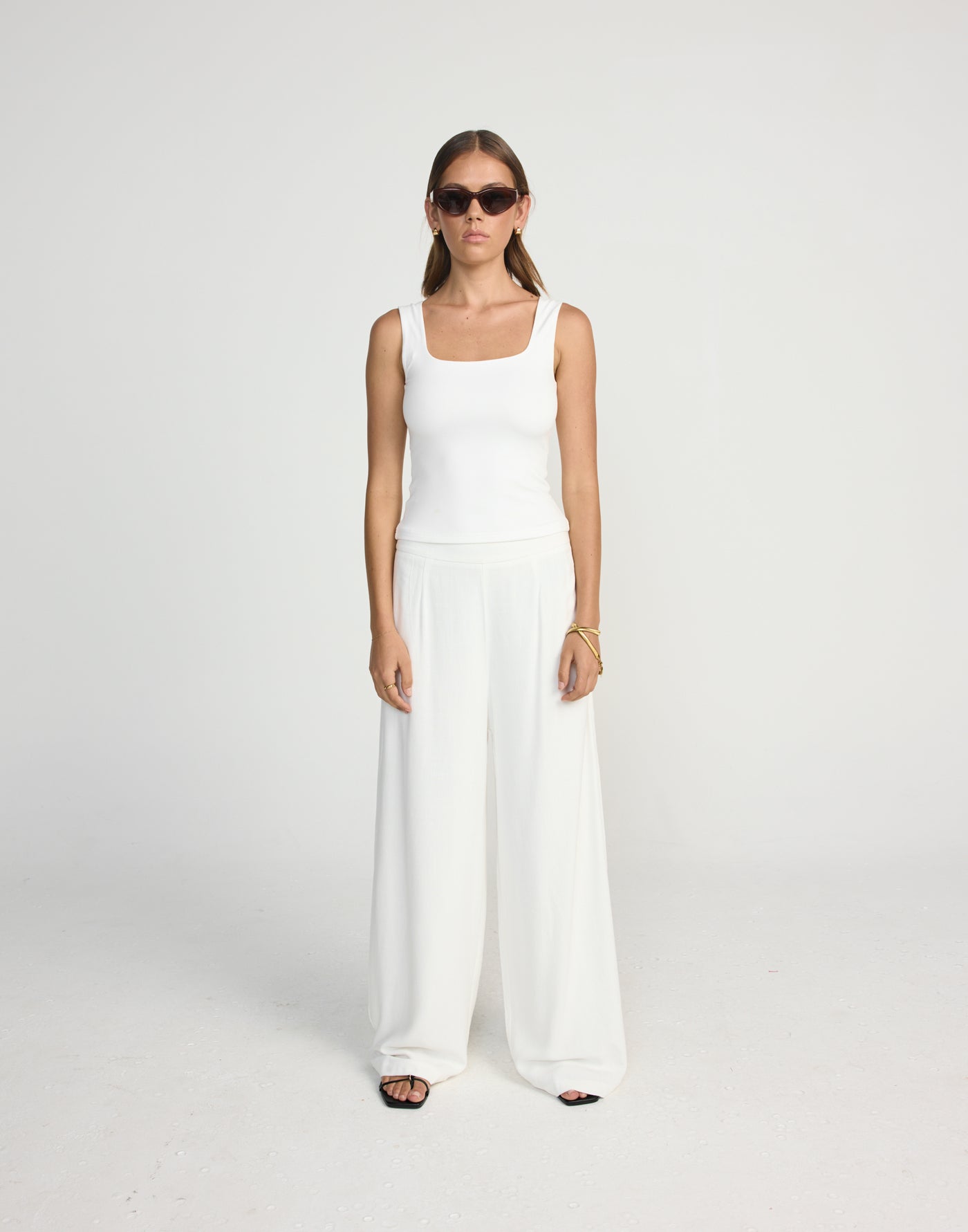 Lisbeth Pants (White) | CHARCOAL Exclusive - Wide Leg High Waist Pant - Women's Pants - Charcoal Clothing