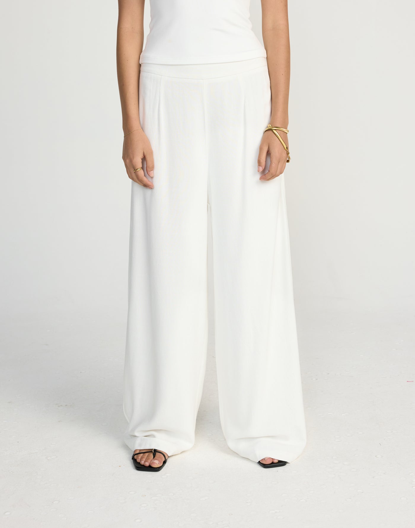 Lisbeth Pants (White) | CHARCOAL Exclusive - Wide Leg High Waist Pant - Women's Pants - Charcoal Clothing