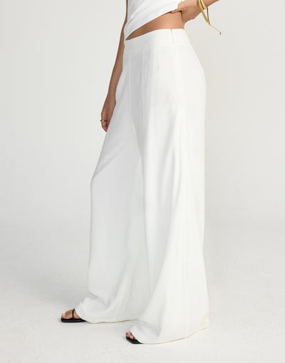 Lisbeth Pants (White) | CHARCOAL Exclusive - Wide Leg High Waist Pant - Women's Pants - Charcoal Clothing