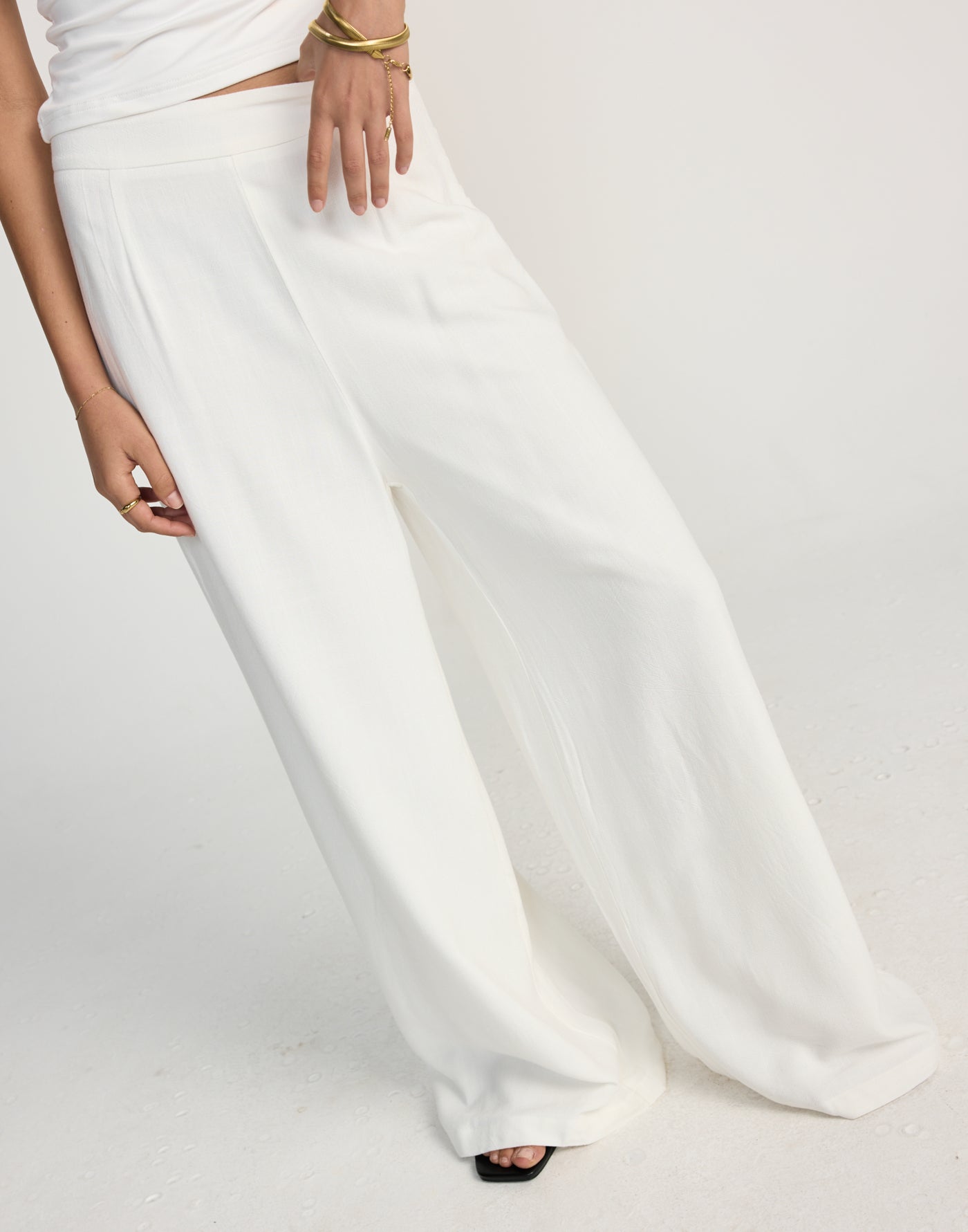 Lisbeth Pants (White) | CHARCOAL Exclusive - Wide Leg High Waist Pant - Women's Pants - Charcoal Clothing