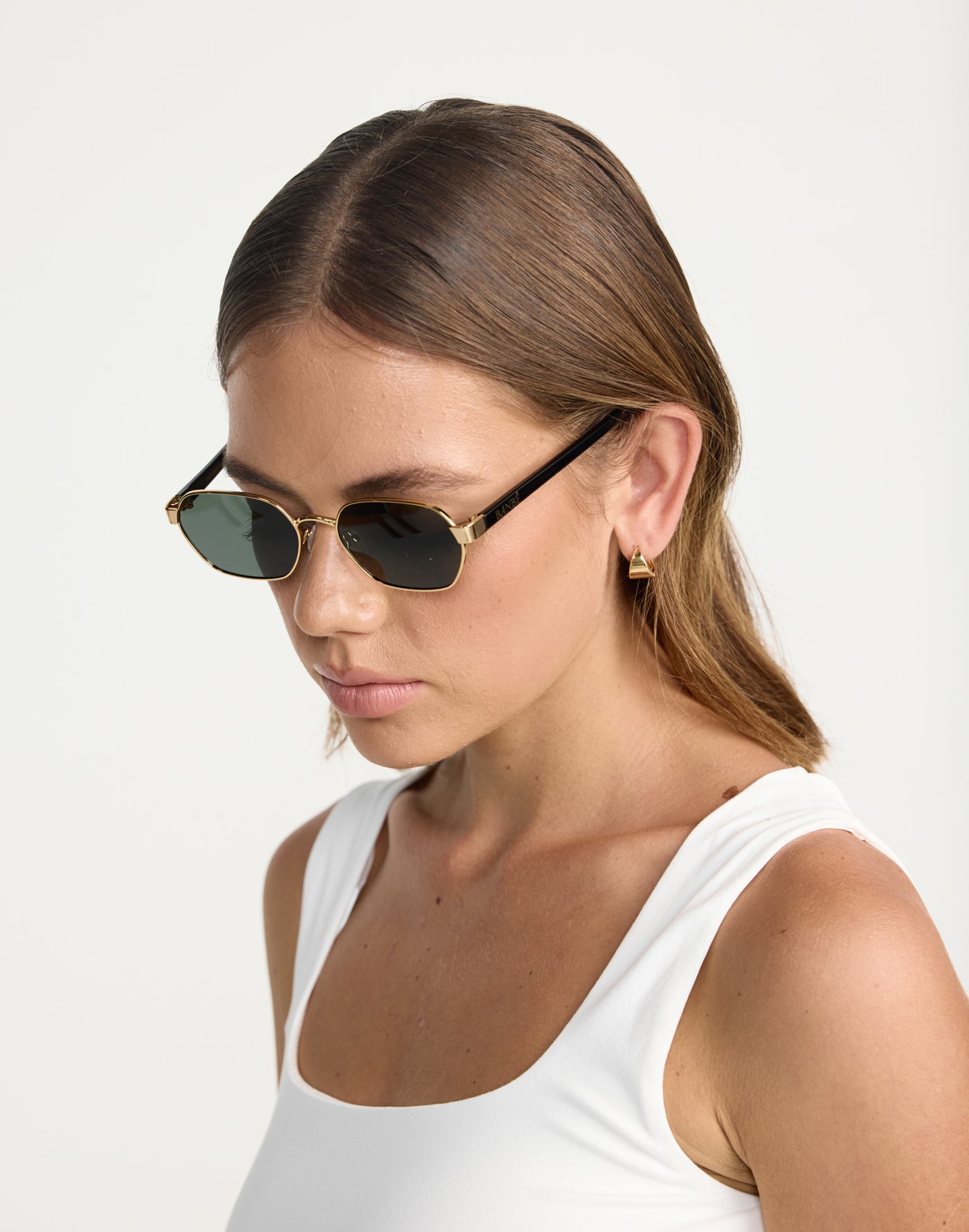 The Blake Sunglasses (Gold Dark Olive) - By Banbe - Gold Frame Olive Tinted Oval Frame Sunglasses - Women's Accessories - Charcoal Clothing
