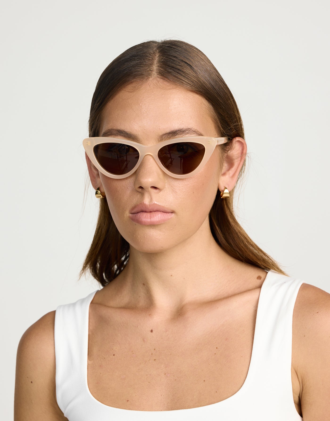 The Isla Sunglasses (Pearl Honey) - By Banbe - Beige Frame Brown Tinted Cate Eye Sunglasses - Women's Accessories - Charcoal Clothing