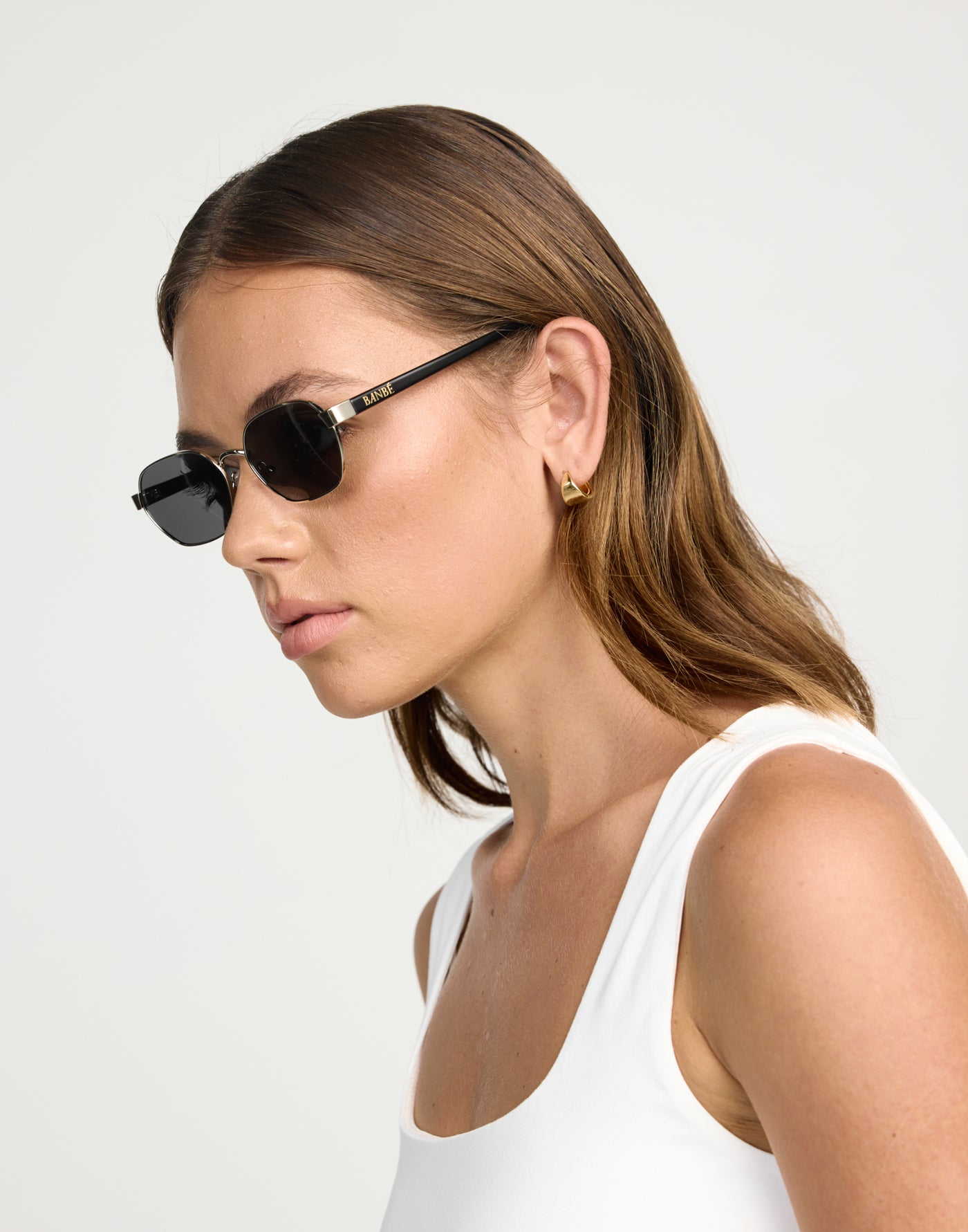 The Blake Sunglasses (Silver Smoke) - By Banbée - Gold Frame Olive Tinted Oval Frame Sunglasses - Women's Accessories - Charcoal Clothing