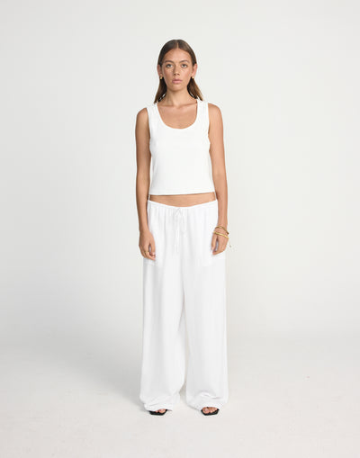 Amee Linen Pants (White) - Elasticated Linen Pants - Women's Pants - Charcoal Clothing
