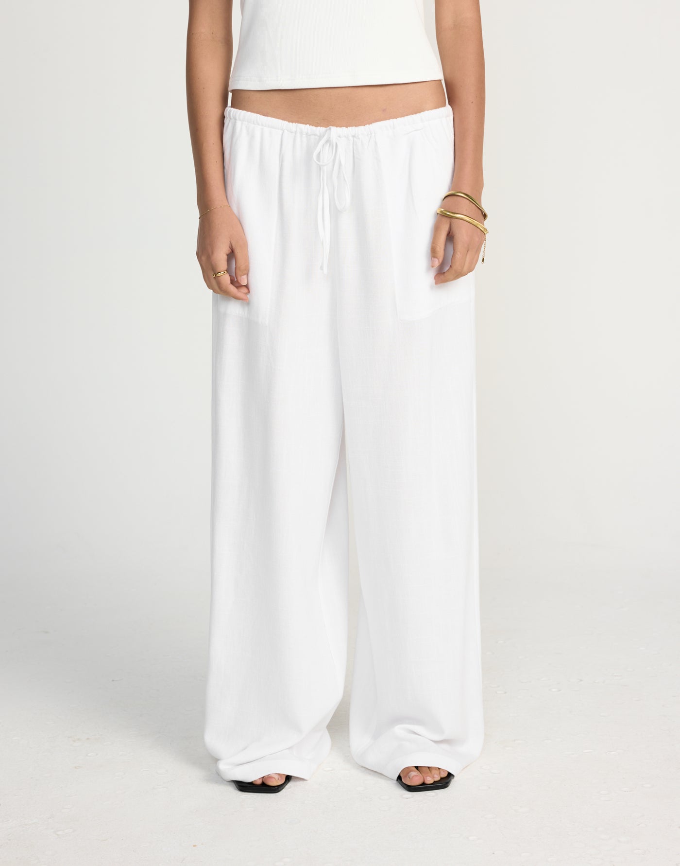 Amee Linen Pants (White) - Elasticated Linen Pants - Women's Pants - Charcoal Clothing