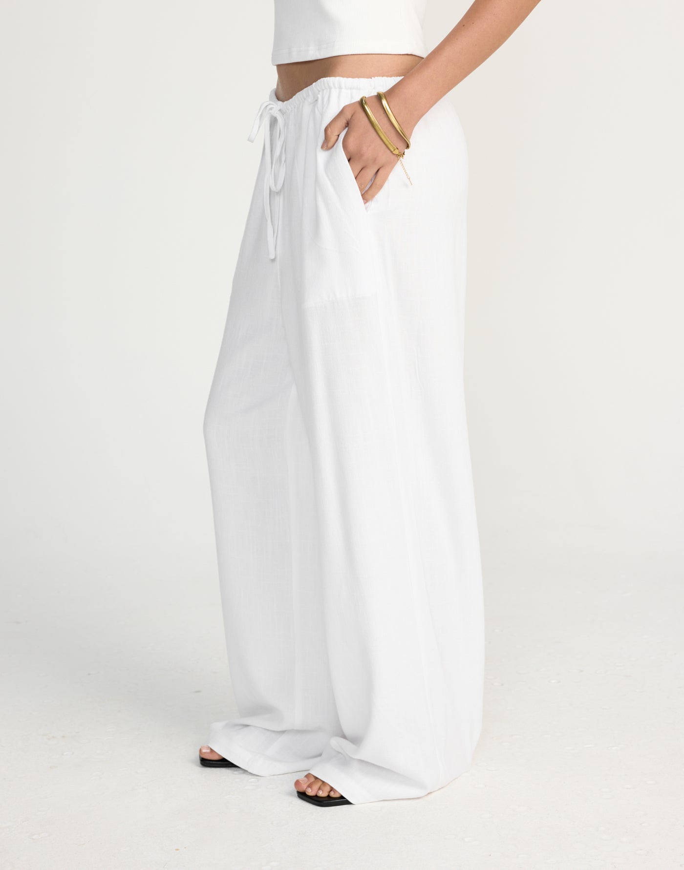 Amee Linen Pants (White) - Elasticated Linen Pants - Women's Pants - Charcoal Clothing