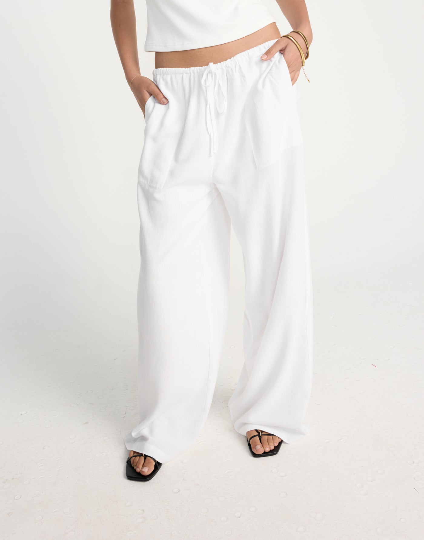 Amee Linen Pants (White) - Elasticated Linen Pants - Women's Pants - Charcoal Clothing