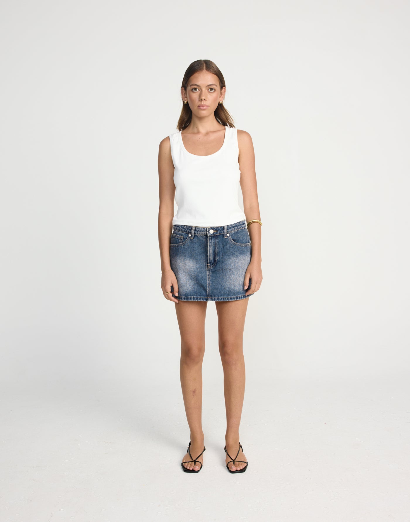 Riri Denim Mini Skirt (Faded Mid Wash) | CHARCOAL Exclusive - Mid Rise Basic Mini Skirt - Women's Skirt - Charcoal Clothing