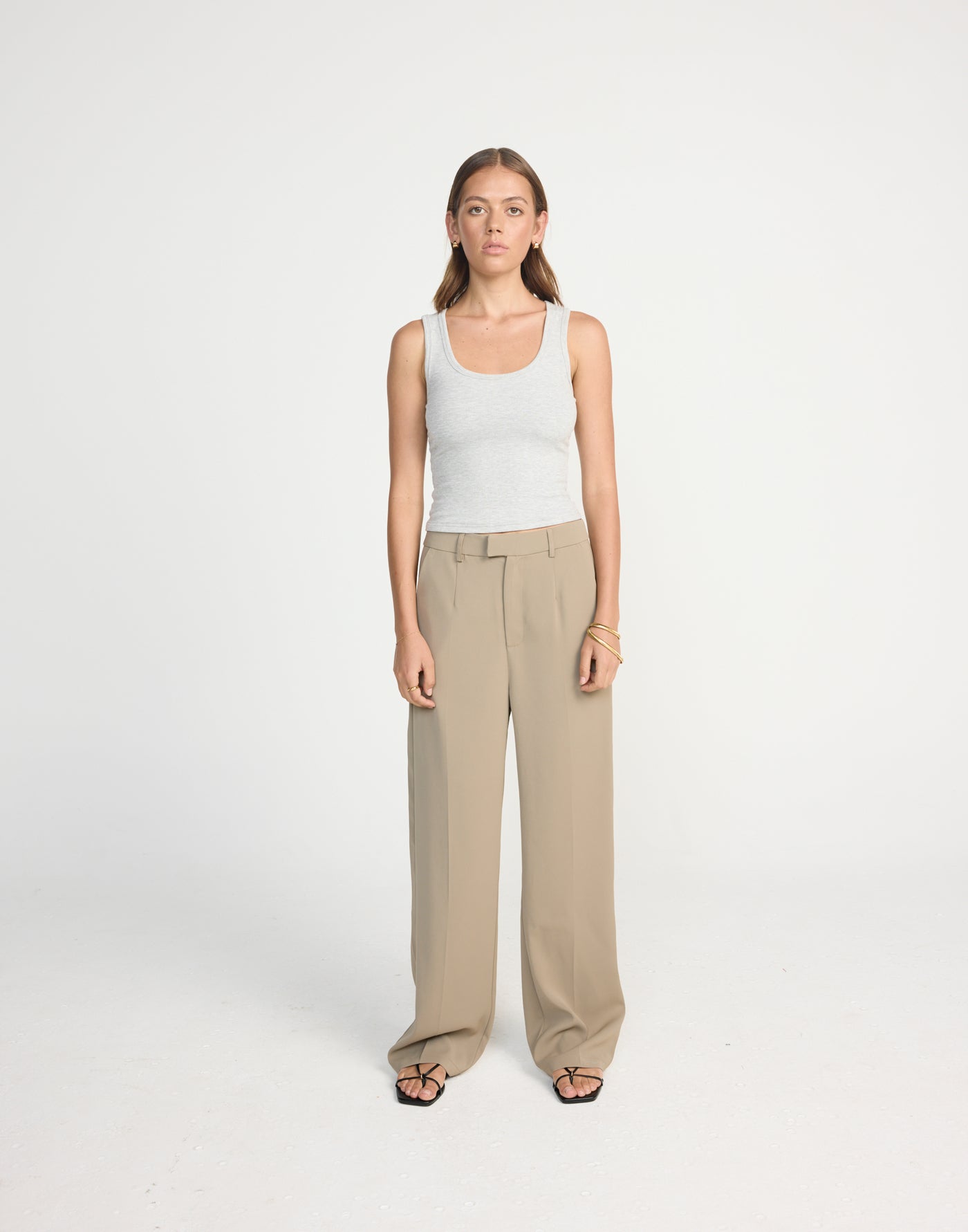 Neva Pants (Mushroom) | CHARCOAL Exclusive - Straight Leg Mid Rise Suit Style Pants - Women's Pants - Charcoal Clothing
