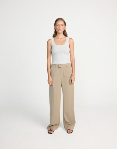 Neva Pants (Mushroom) | CHARCOAL Exclusive - Straight Leg Mid Rise Suit Style Pants - Women's Pants - Charcoal Clothing