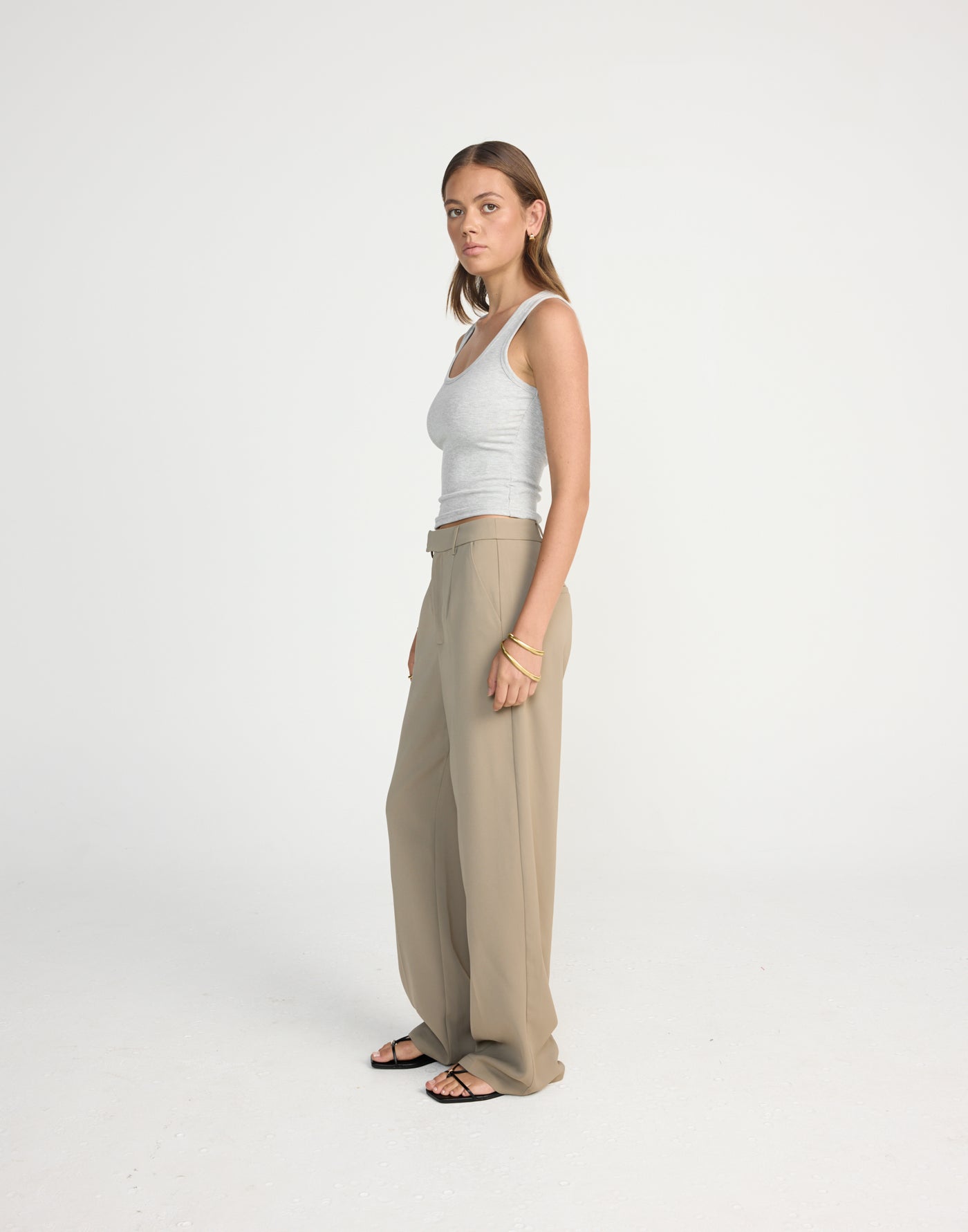 Neva Pants (Mushroom) | CHARCOAL Exclusive - Straight Leg Mid Rise Suit Style Pants - Women's Pants - Charcoal Clothing