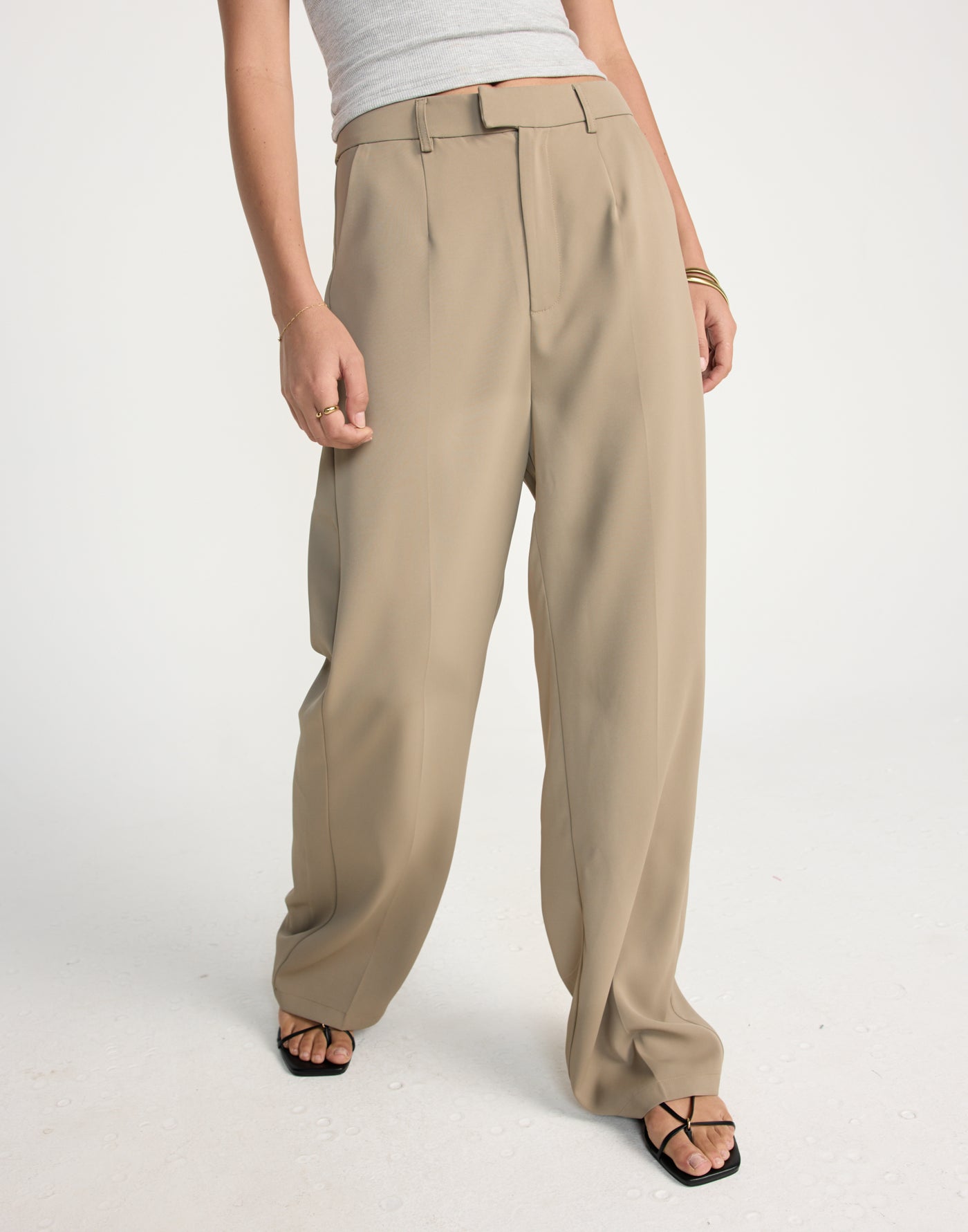 Neva Pants (Mushroom) | CHARCOAL Exclusive - Straight Leg Mid Rise Suit Style Pants - Women's Pants - Charcoal Clothing