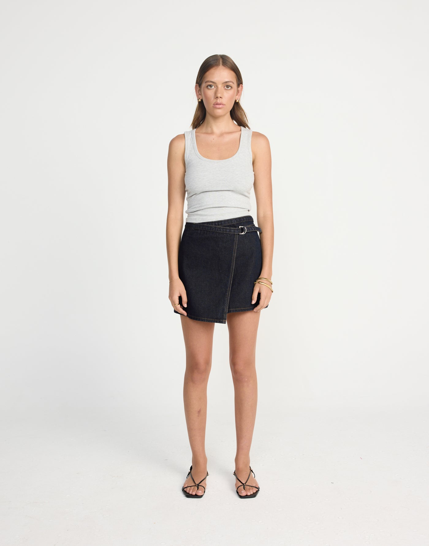 Nicholas Mini Skirt (Indigo) | CHARCOAL Exclusive - Wrap Style High Waisted Mini Skirt - Women's Skirt - Charcoal Clothing