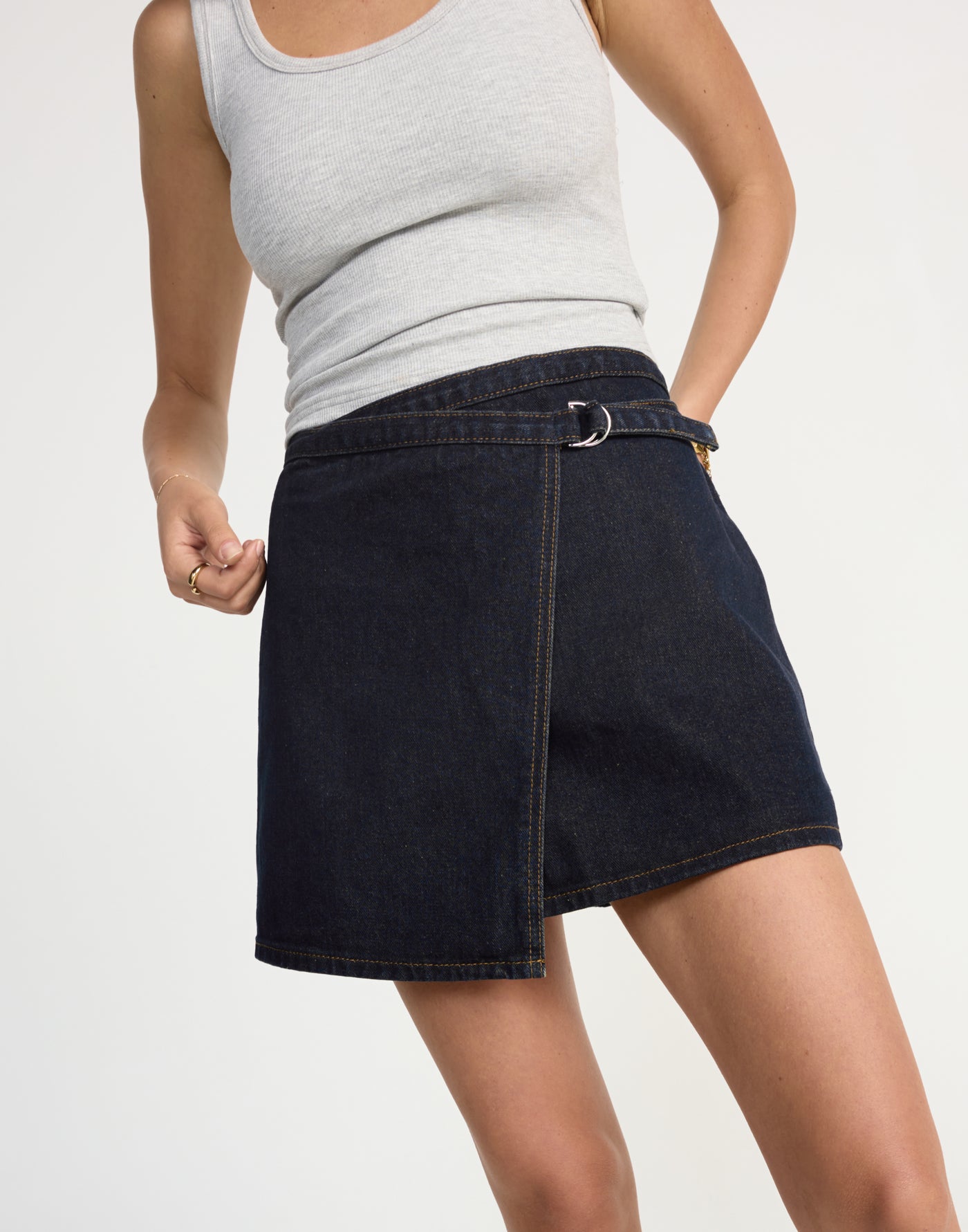 Nicholas Mini Skirt (Indigo) | CHARCOAL Exclusive - Wrap Style High Waisted Mini Skirt - Women's Skirt - Charcoal Clothing