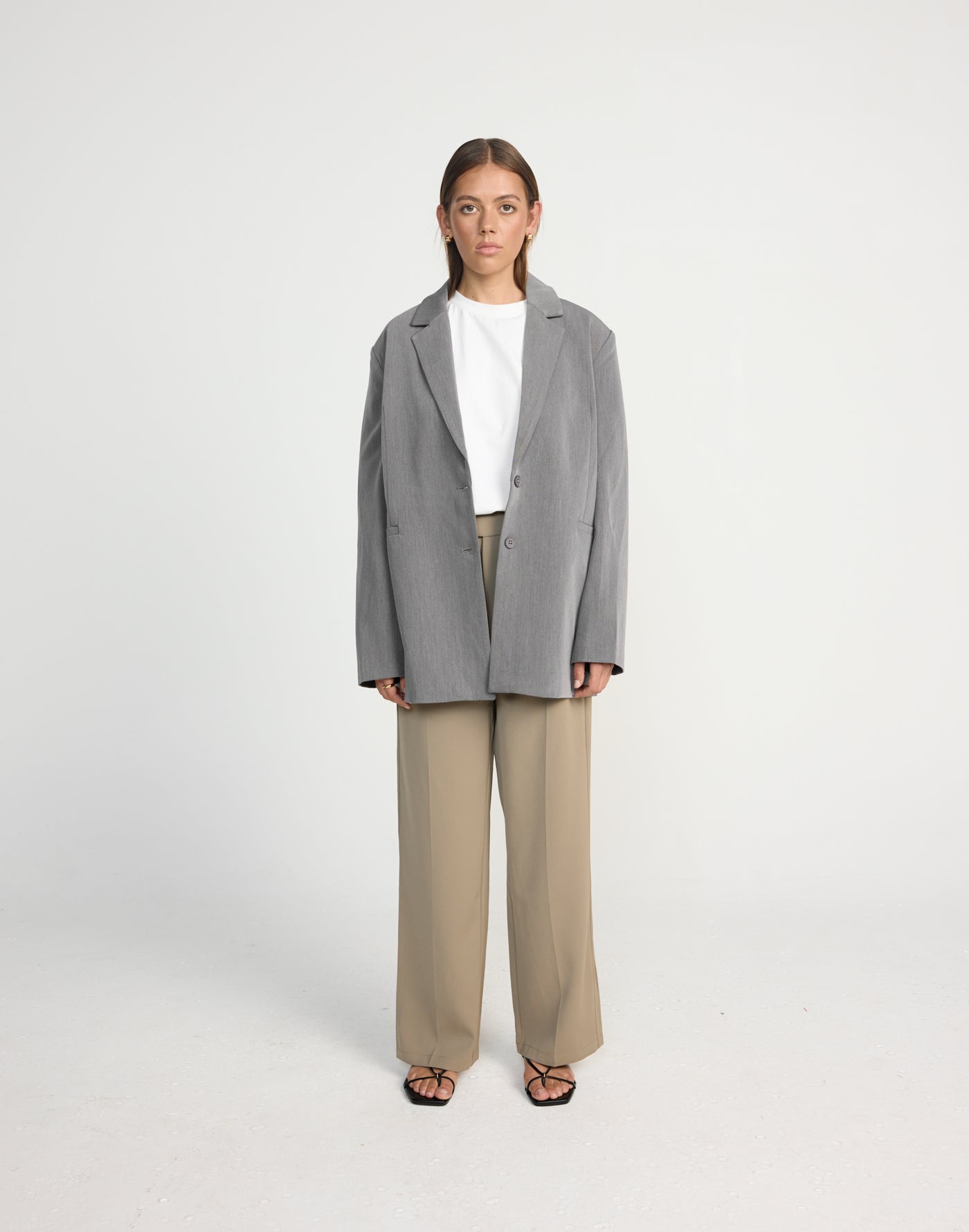 Neva Pants (Mushroom) - Petite - CHARCOAL EXCLUSIVE - Straight Leg Mid Rise Suit Style Pants - Women's Pants - Charcoal Clothing