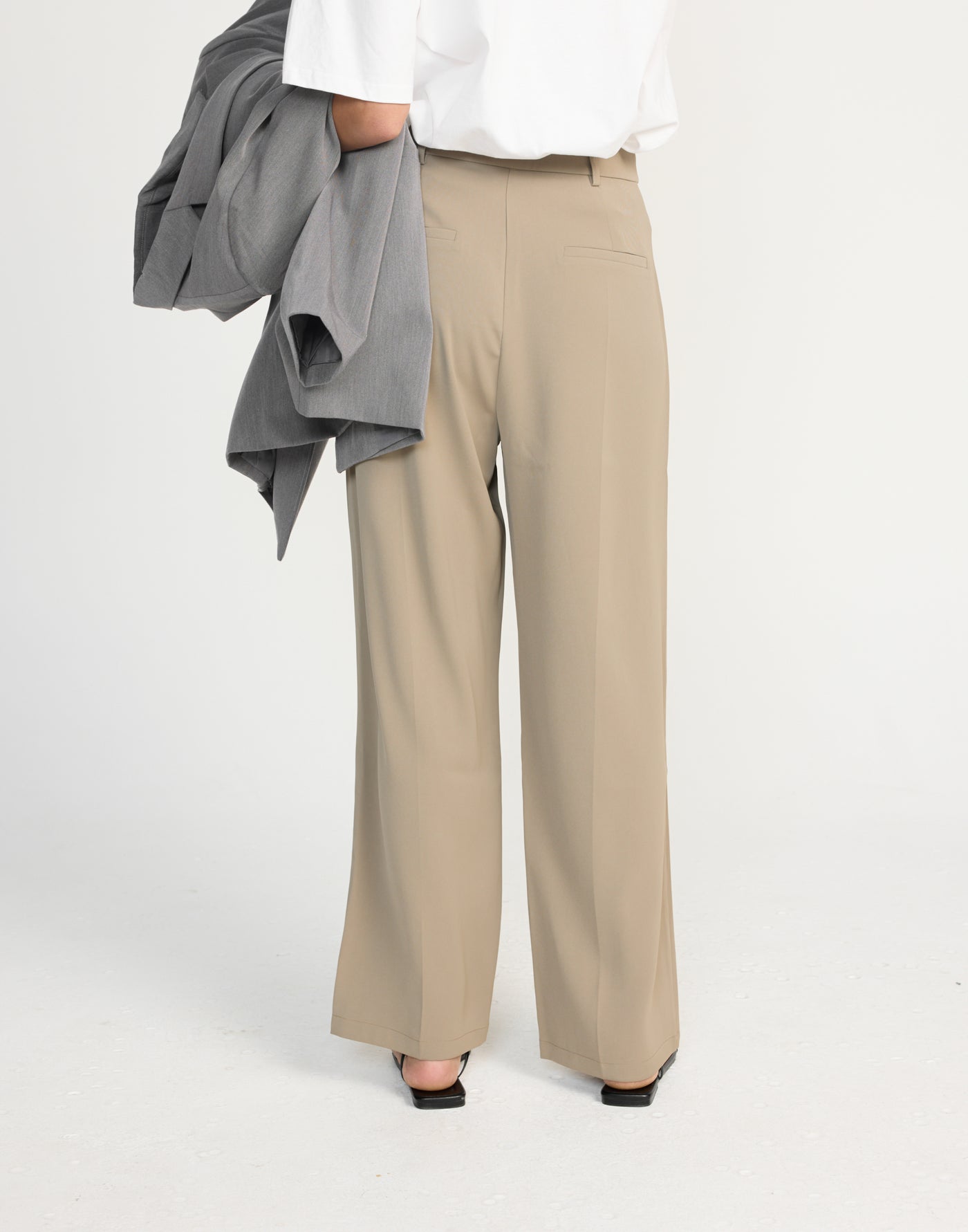 Neva Pants (Mushroom) - Petite - CHARCOAL EXCLUSIVE - Straight Leg Mid Rise Suit Style Pants - Women's Pants - Charcoal Clothing