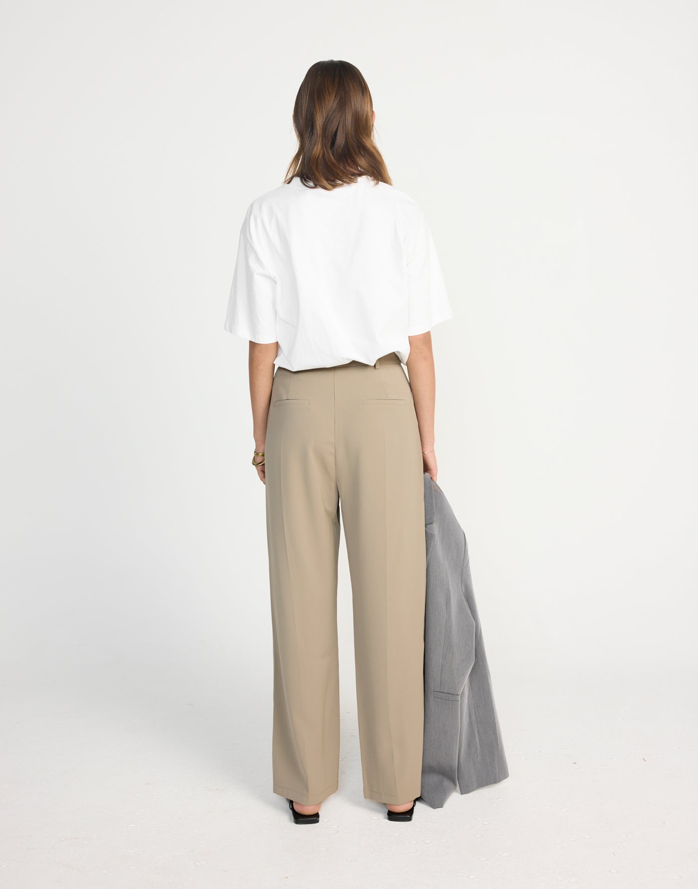 Neva Pants (Mushroom) - Petite - CHARCOAL EXCLUSIVE - Straight Leg Mid Rise Suit Style Pants - Women's Pants - Charcoal Clothing