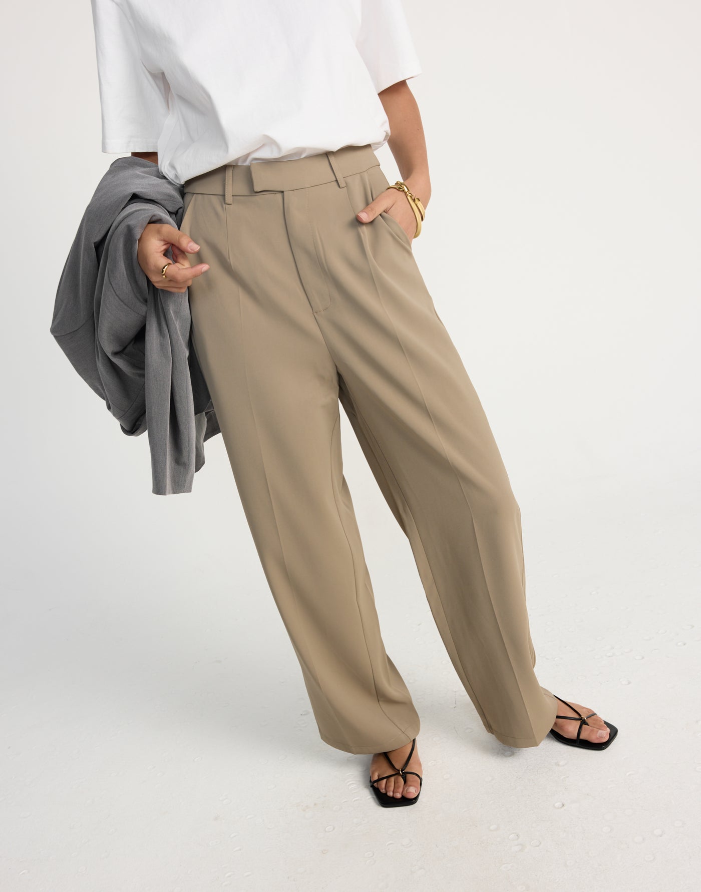Neva Pants (Mushroom) - Petite - CHARCOAL EXCLUSIVE - Straight Leg Mid Rise Suit Style Pants - Women's Pants - Charcoal Clothing