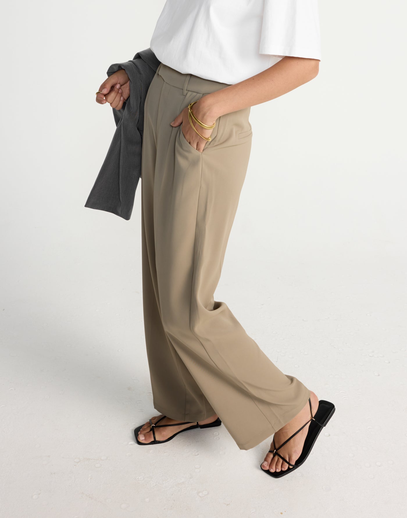 Neva Pants (Mushroom) - Petite - CHARCOAL EXCLUSIVE - Straight Leg Mid Rise Suit Style Pants - Women's Pants - Charcoal Clothing