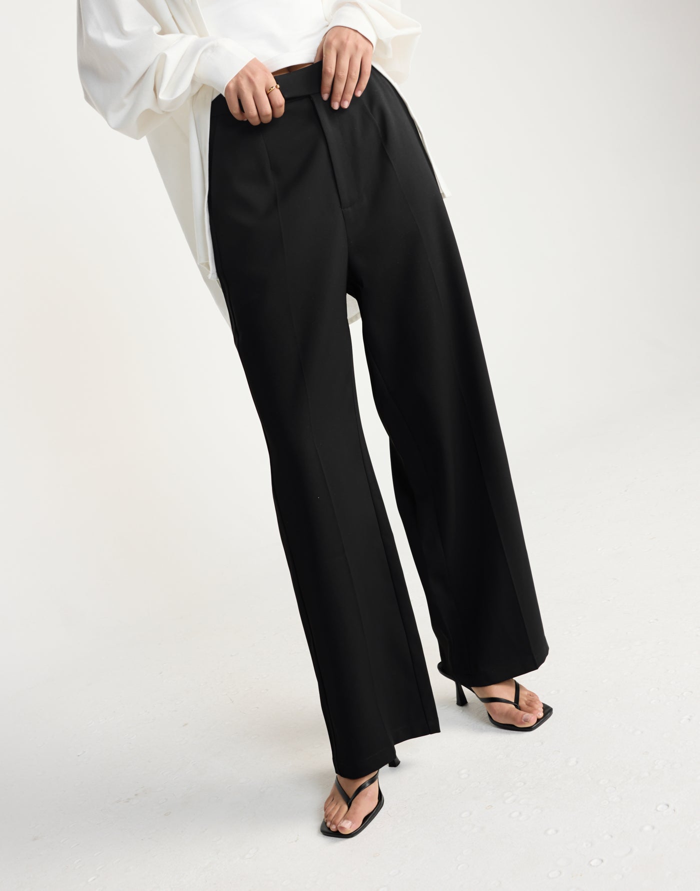 Neva Pants (Black) - Petite- CHARCOAL EXCLUSIVE - Straight Leg Mid Rise Suit Style Pants - Women's Pants - Charcoal Clothing