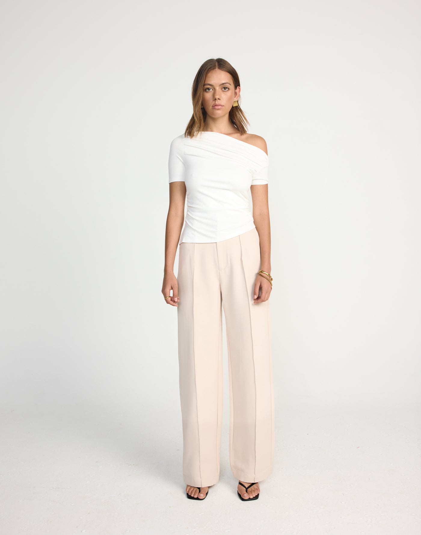 Colden Pants (Oat) - High Rise Pleated Detail Wide Leg Pant - Women's Pants - Charcoal Clothing