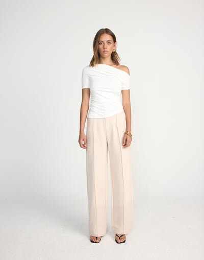 Colden Pants (Oat) - High Rise Pleated Detail Wide Leg Pant - Women's Pants - Charcoal Clothing