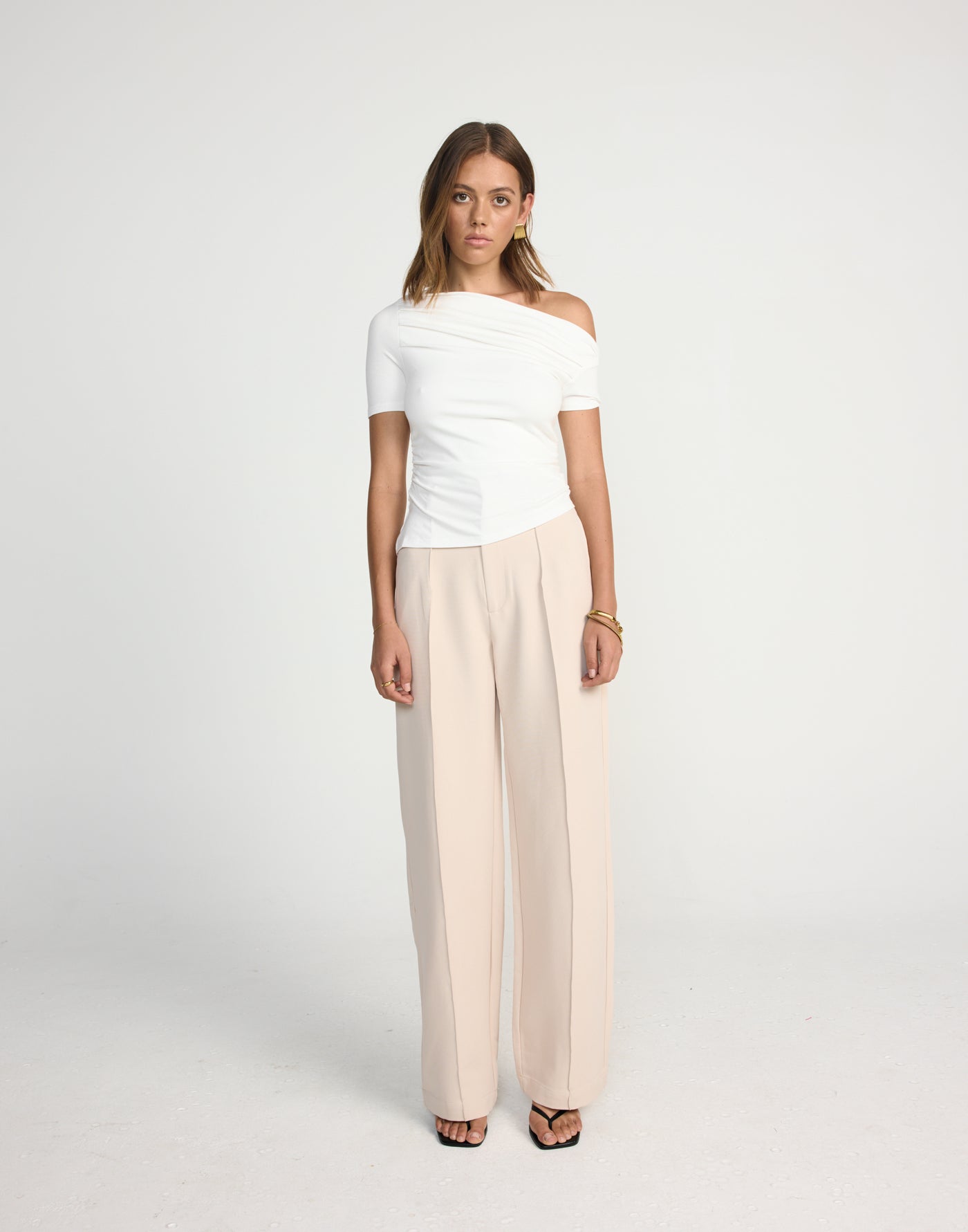 Colden Pants (Oat) - High Rise Pleated Detail Wide Leg Pant - Women's Pants - Charcoal Clothing